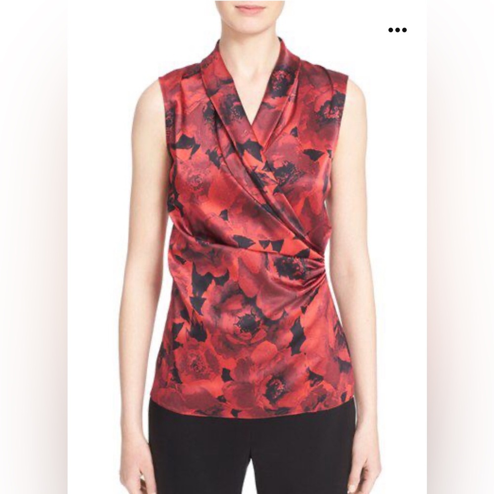 St. John Designer Tops & Shells Silk Ombre Peony Print Draped Top